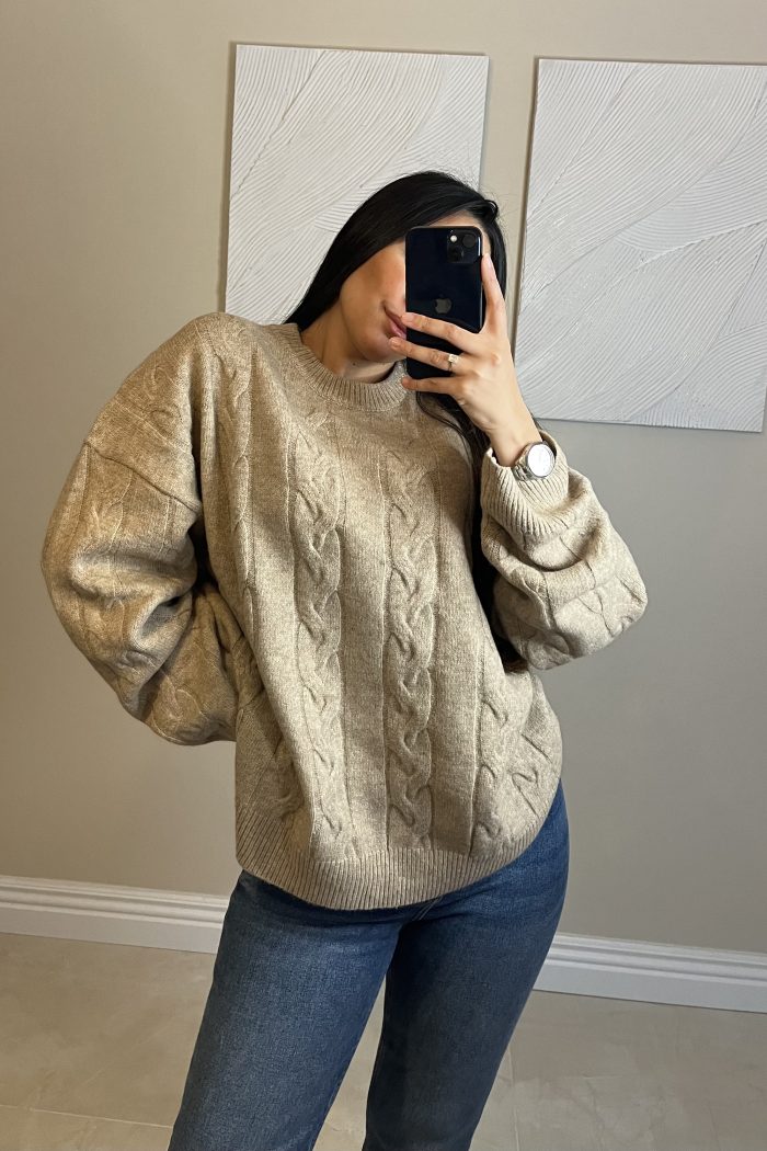 PULL CÔTELÉ TAUPE