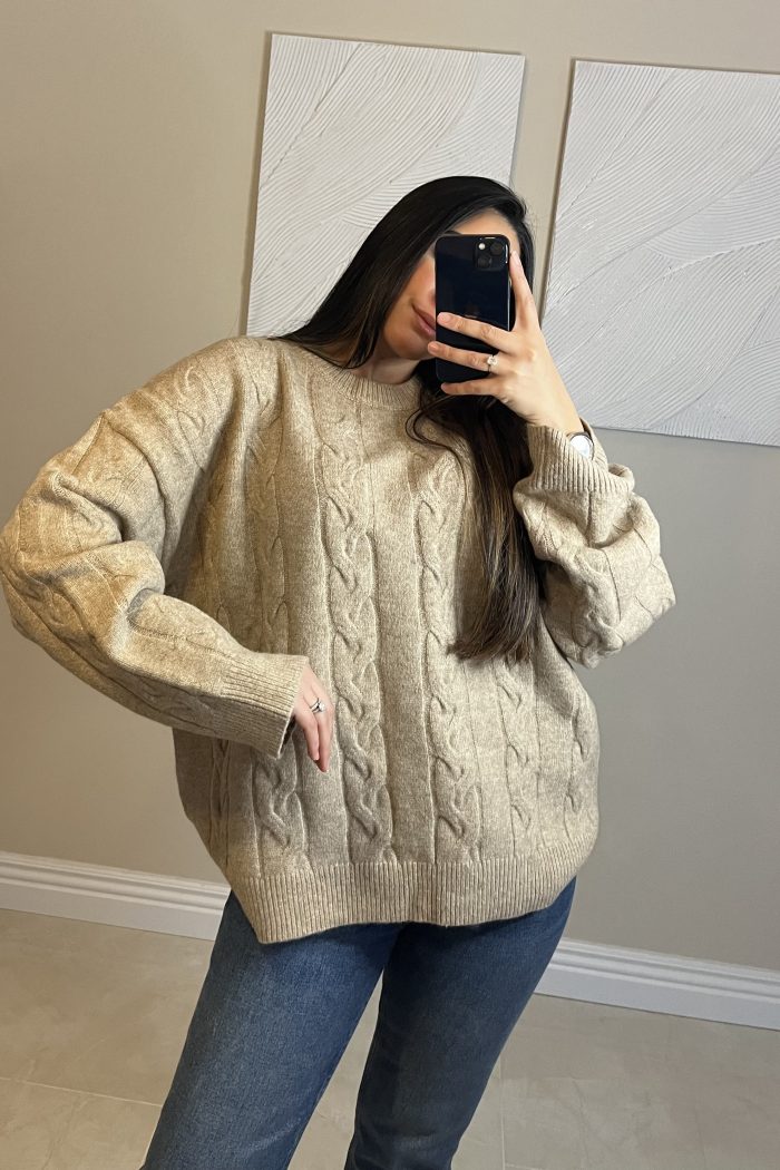 PULL CÔTELÉ TAUPE