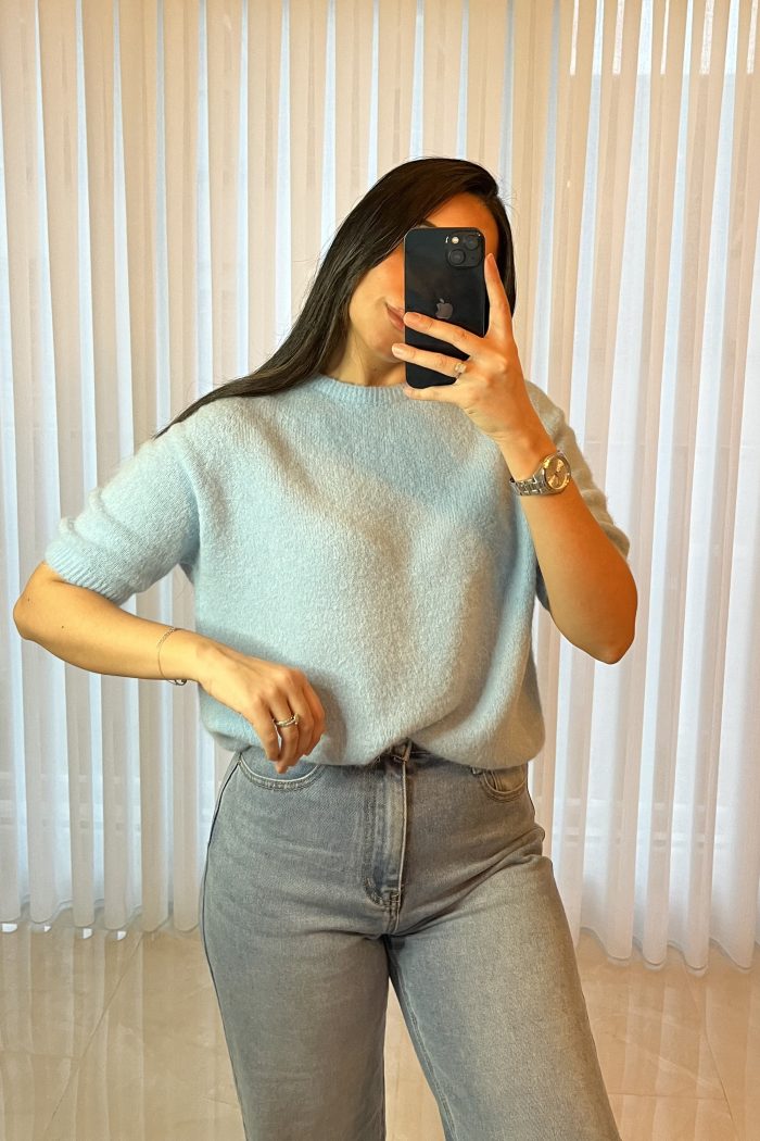 Pull EN LAINE MANCHE COURTE BLEU