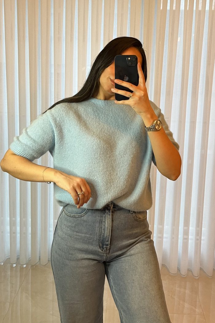 Pull EN LAINE MANCHE COURTE BLEU