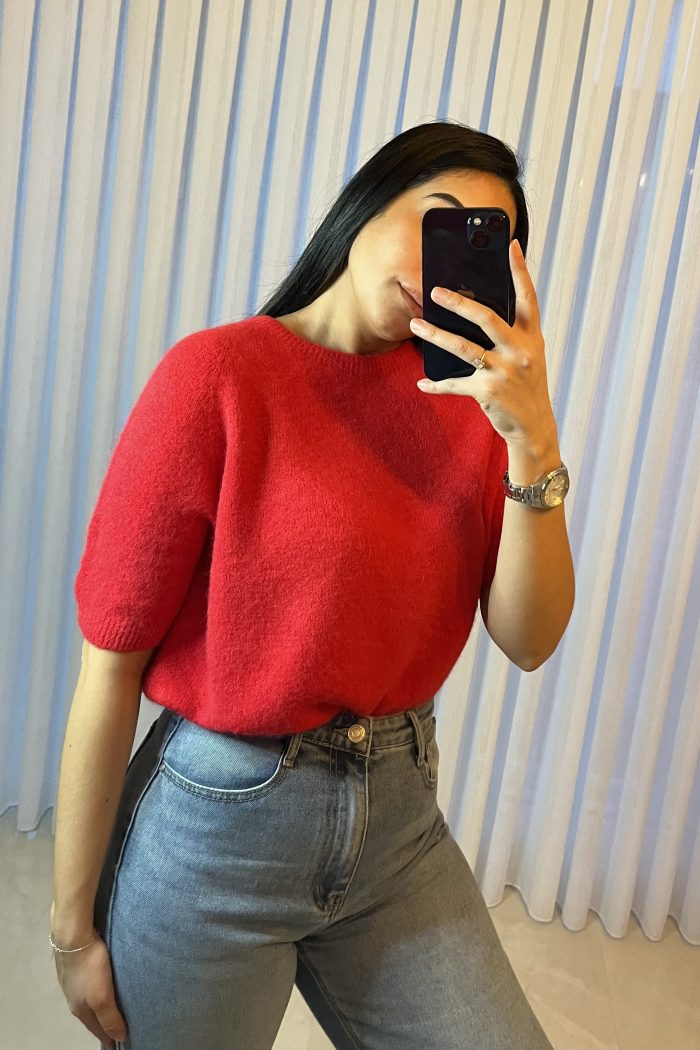 PULL EN LAINE MANCHE COURTE ROUGE