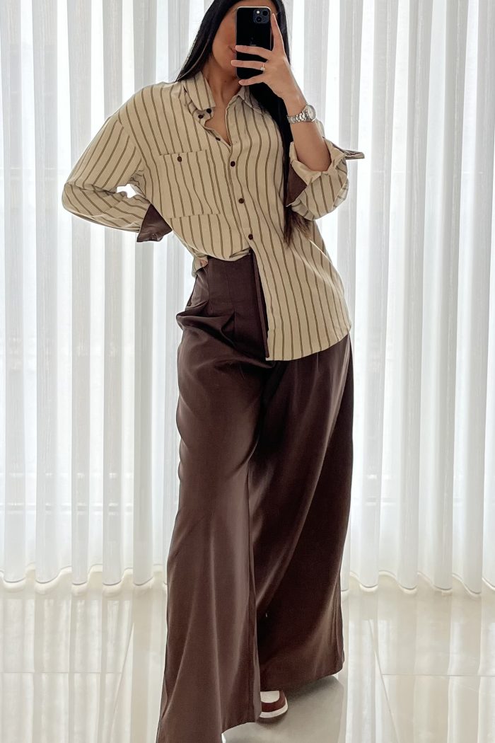 CHEMISE RAYÉE MARRON LANA