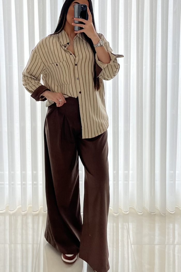 CHEMISE RAYÉE MARRON LANA
